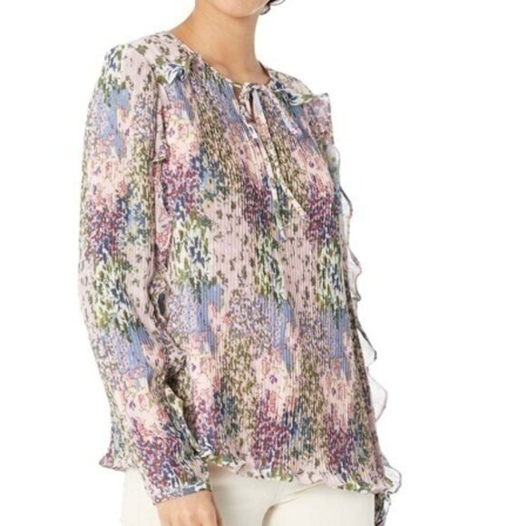 NEW! TED BAKER LONDON KAYLAHN DITSY WOVEN ACCORDION PLEATED FLORAL BLOUSE TOP 3 - Picture 1 of 9